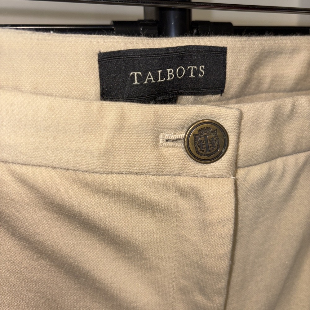 Talbots Pants Beige Trousers Dalton Equestrian Slim Leg Stretch Womens Size 14 - Picture 2 of 7